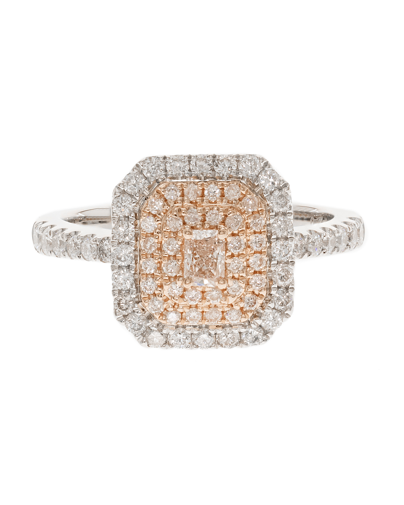 Anillo Forma Rectangular Diamantes Rosados Oro Blanco 18K