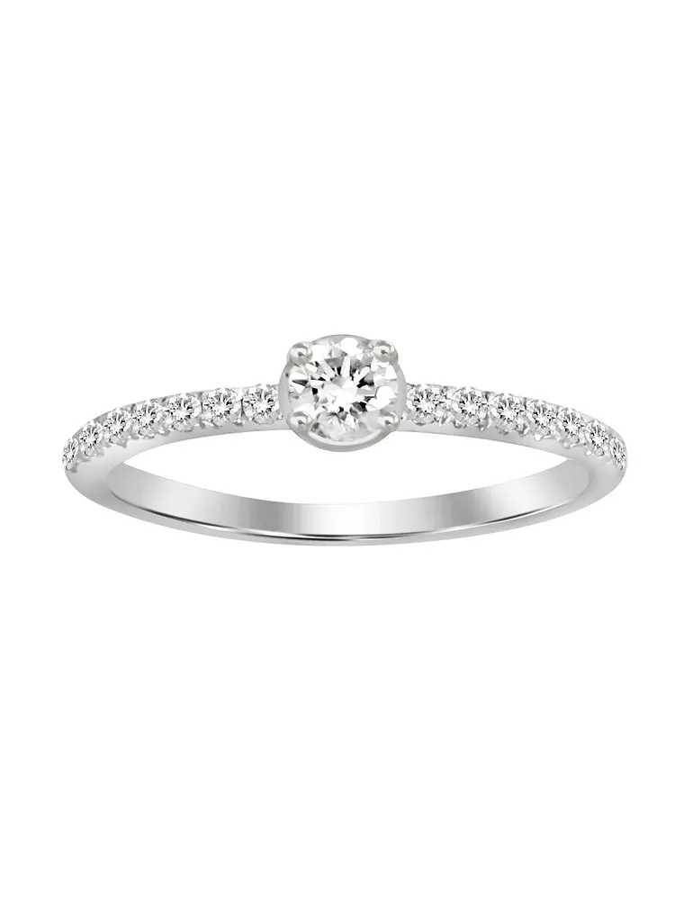 Deicado Anillo Solitario Diamantes en Oro Blanco 18K 1