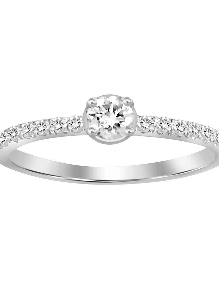 Deicado Anillo Solitario Diamantes en Oro Blanco 18K 1