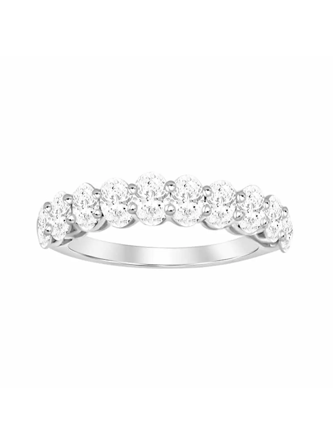 Gran Anillo Cintillo 11 Diamantes Ovales en Oro Blanco 18K 1