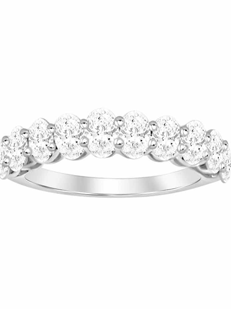 Gran Anillo Cintillo 11 Diamantes Ovales en Oro Blanco 18K 1