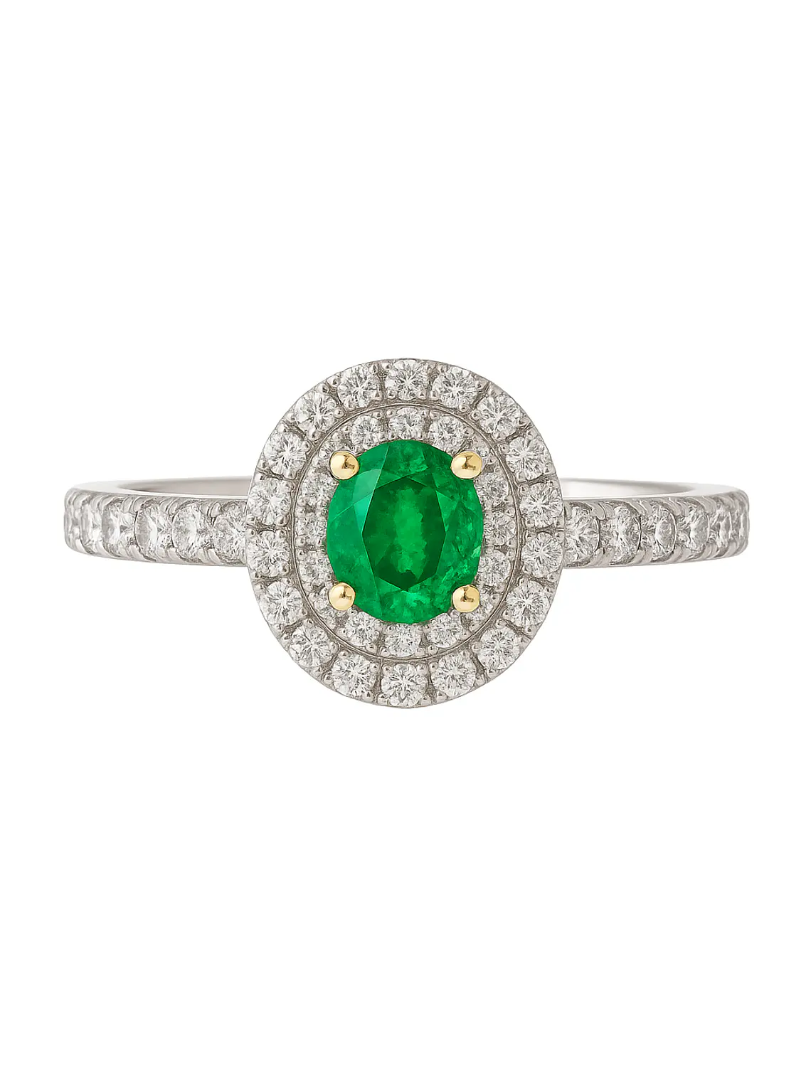 Anillo Solitario Esmeralda Ovalada Doble Halo Diamantes  1