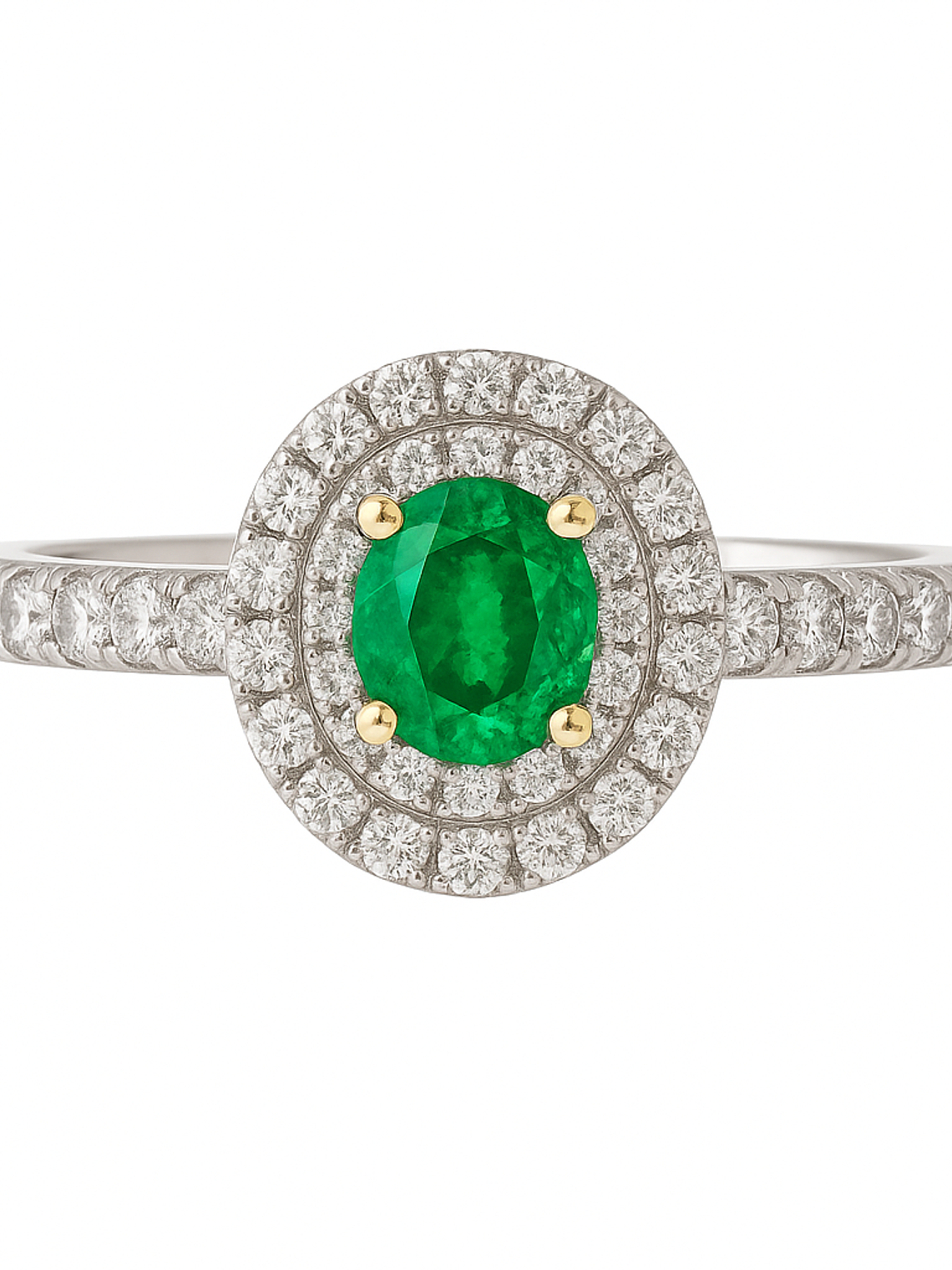 Anillo Solitario Esmeralda Ovalada Doble Halo Diamantes  1
