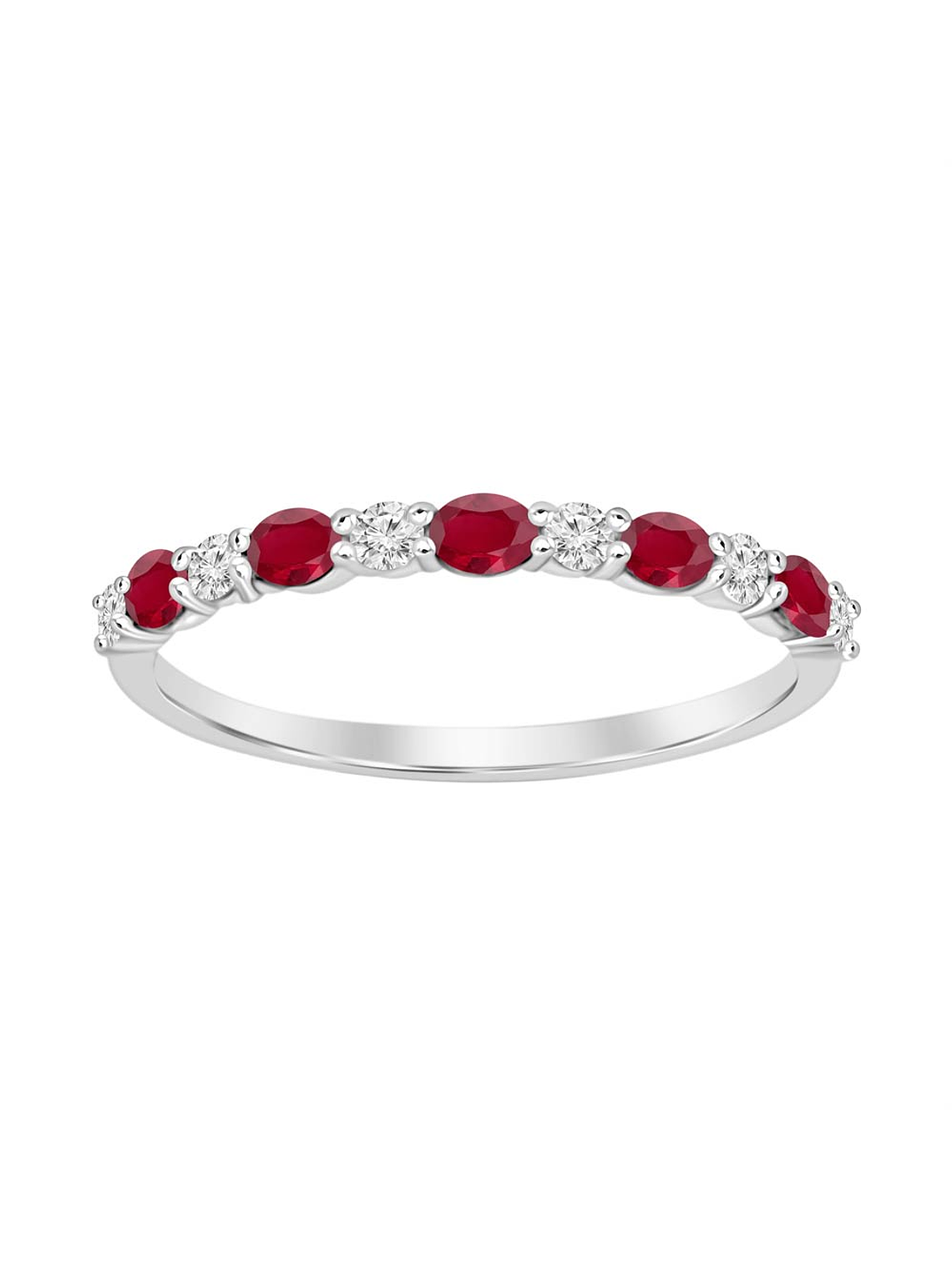 Anillo Cintillo Rubí y Diamantes Oro Blanco 18K 1