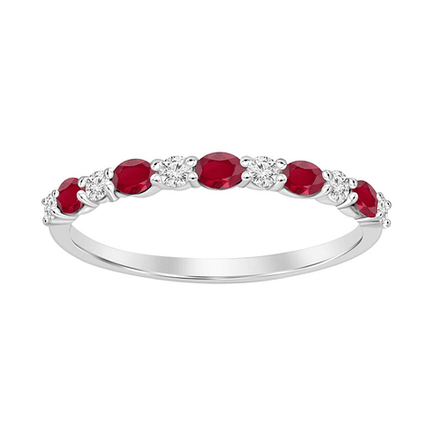 Anillo Cintillo Rubí y Diamantes Oro Blanco 18K