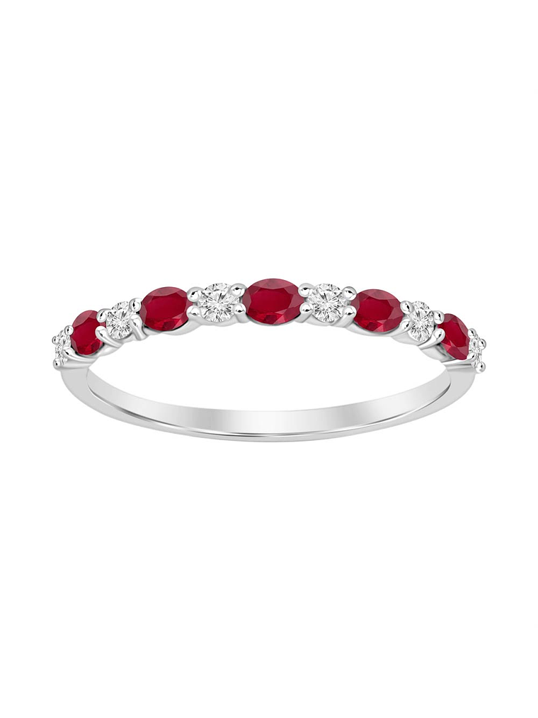 Anillo Cintillo Rubí y Diamantes Oro Blanco 18K 1