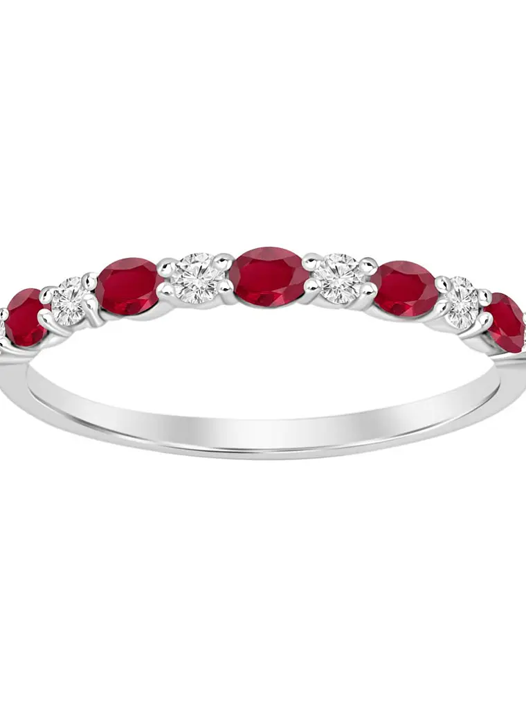 Anillo Cintillo Rubí y Diamantes Oro Blanco 18K 1