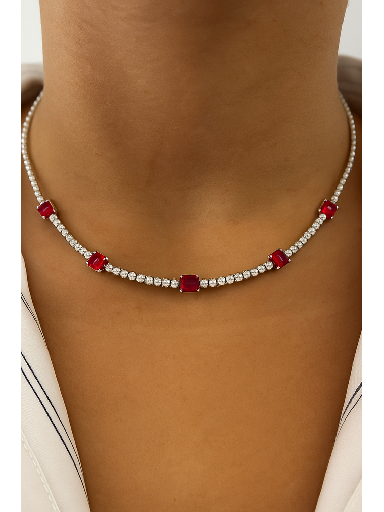 Exclusivo Collar de Lujo de Diamantes y Rubíes en Oro Blanco 18K 2