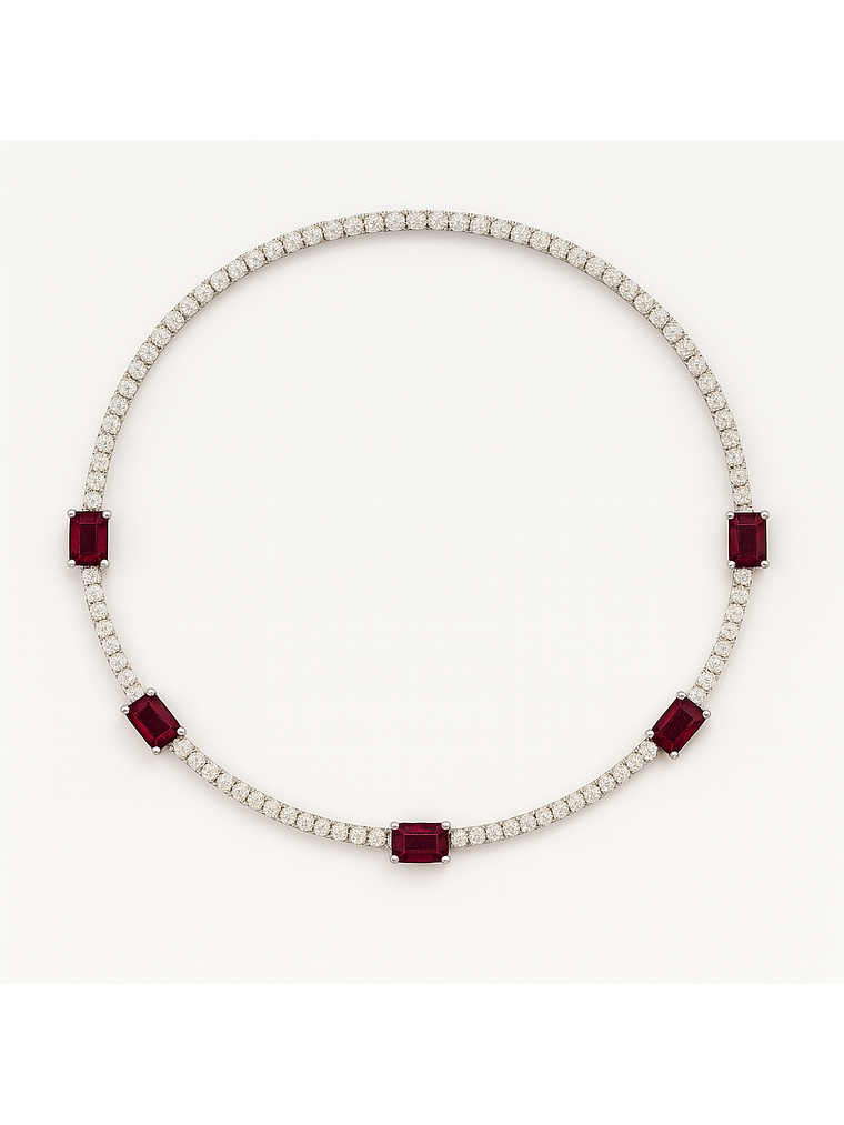 Exclusivo Collar de Lujo de Diamantes y Rubíes en Oro Blanco 18K 3