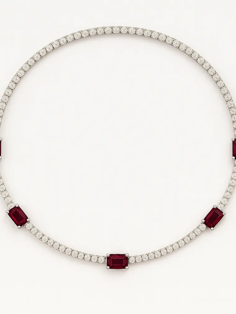 Exclusivo Collar de Lujo de Diamantes y Rubíes en Oro Blanco 18K 3