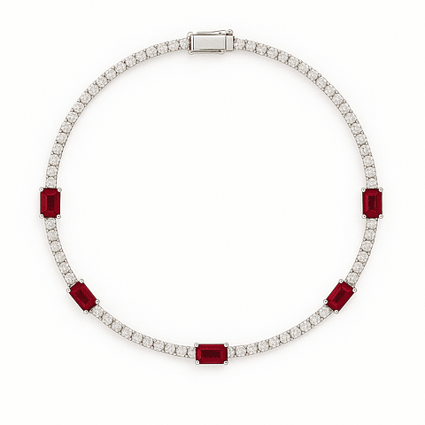 Exclusivo Collar de Lujo de Diamantes y Rubíes en Oro Blanco 18K