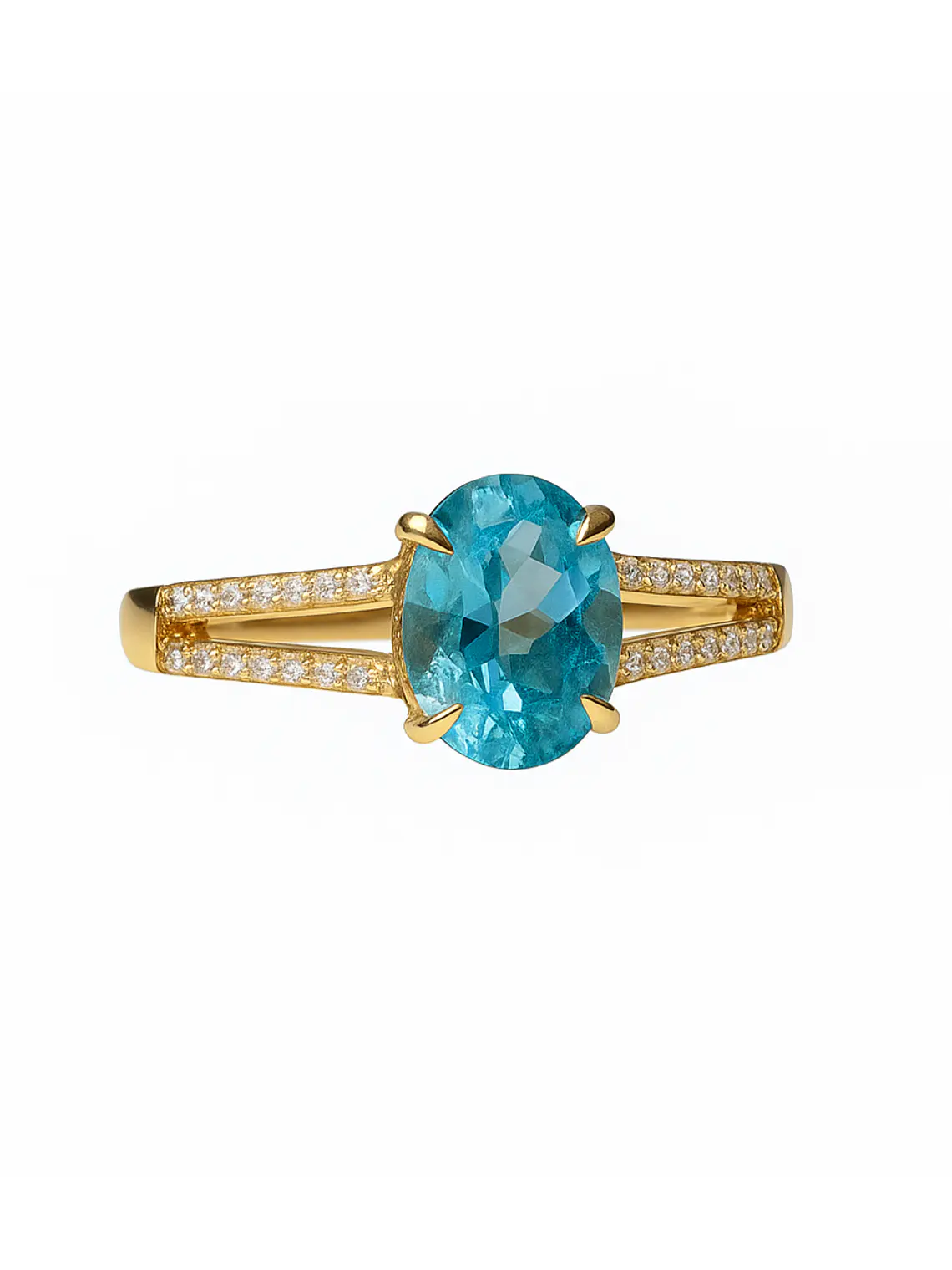 Anillo Aguamarina con Diamantes en Oro Amarillo 18K 1