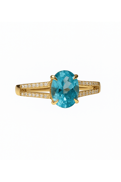Anillo Aguamarina con Diamantes en Oro Amarillo 18K