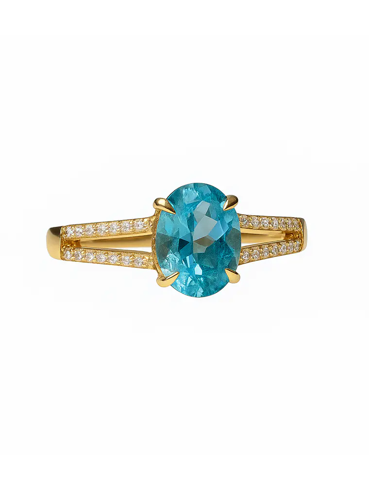 Anillo Aguamarina con Diamantes en Oro Amarillo 18K 1