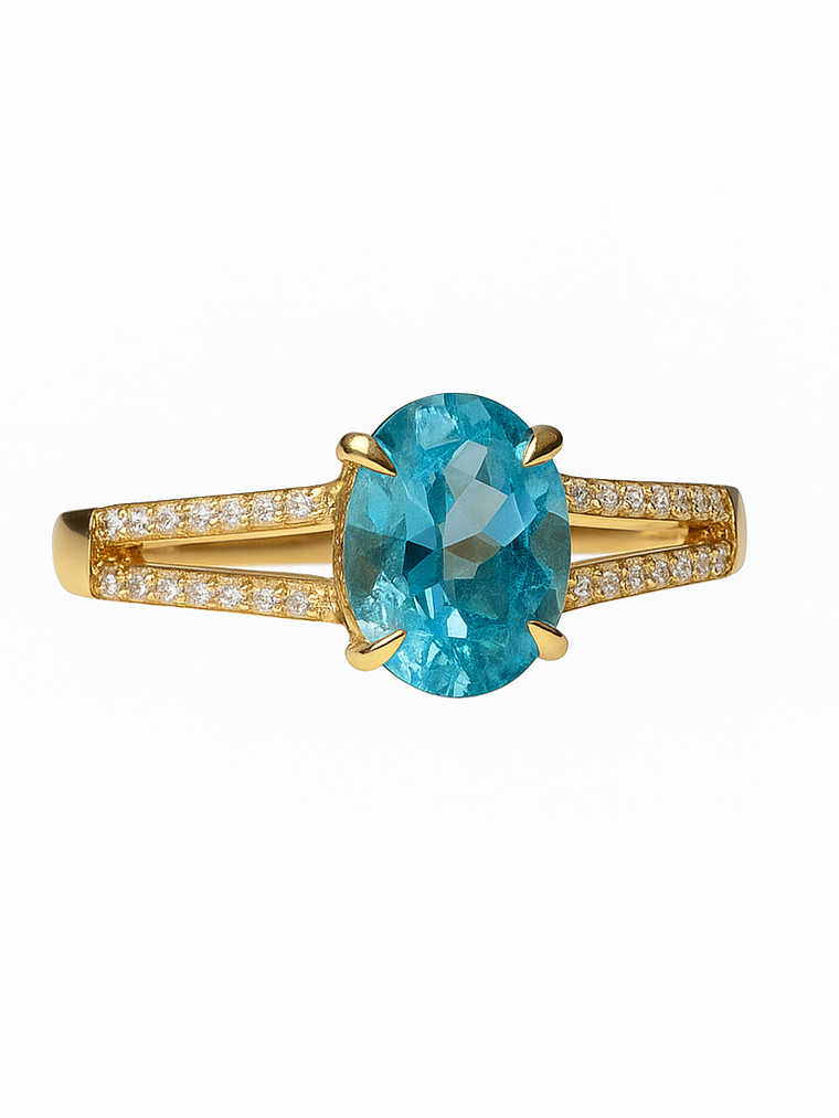 Anillo Aguamarina con Diamantes en Oro Amarillo 18K 1