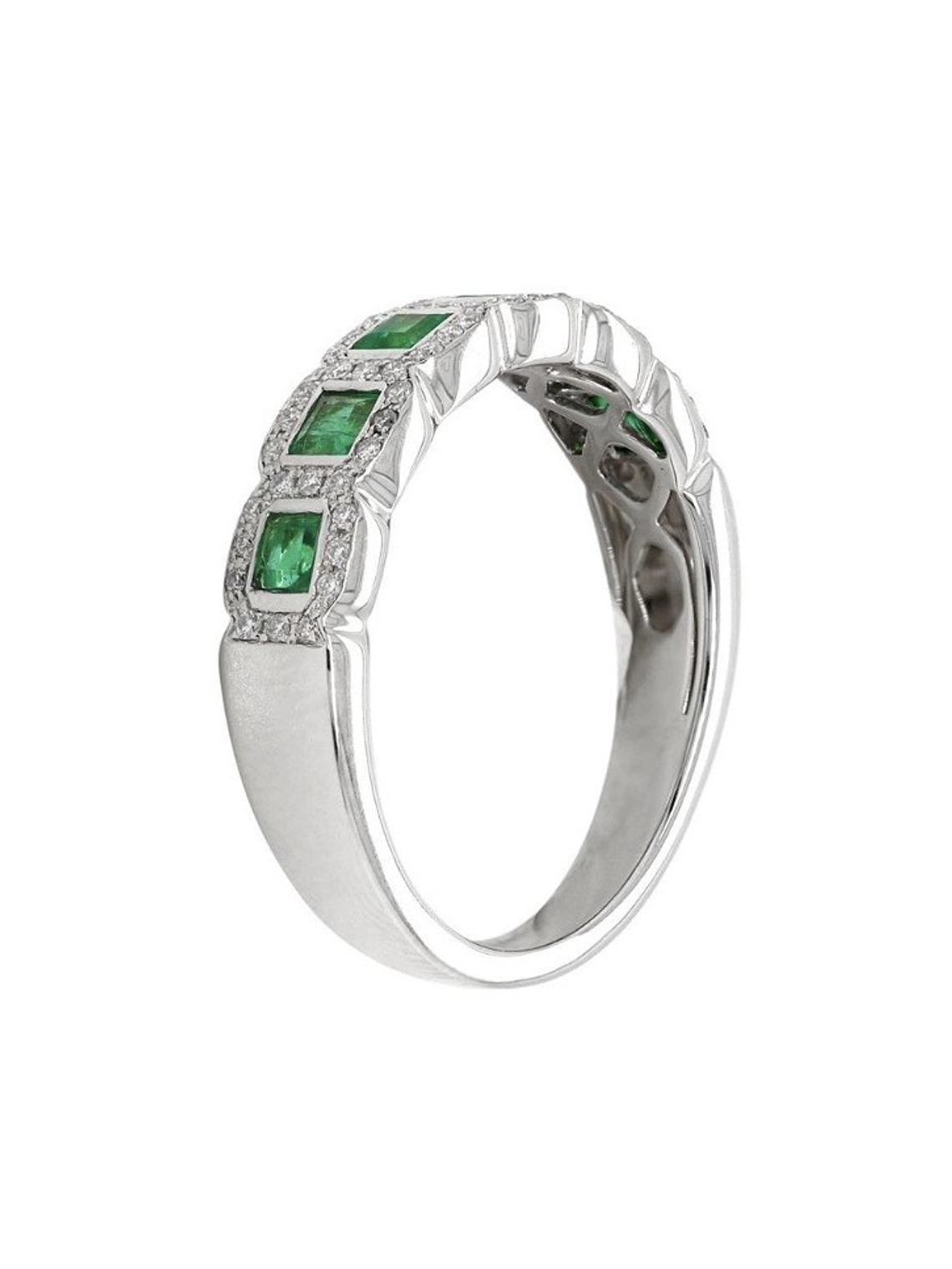 Anillo Cintillo Preciosas Esmeraldas y Diamantes en Oro Blanco 18K 2