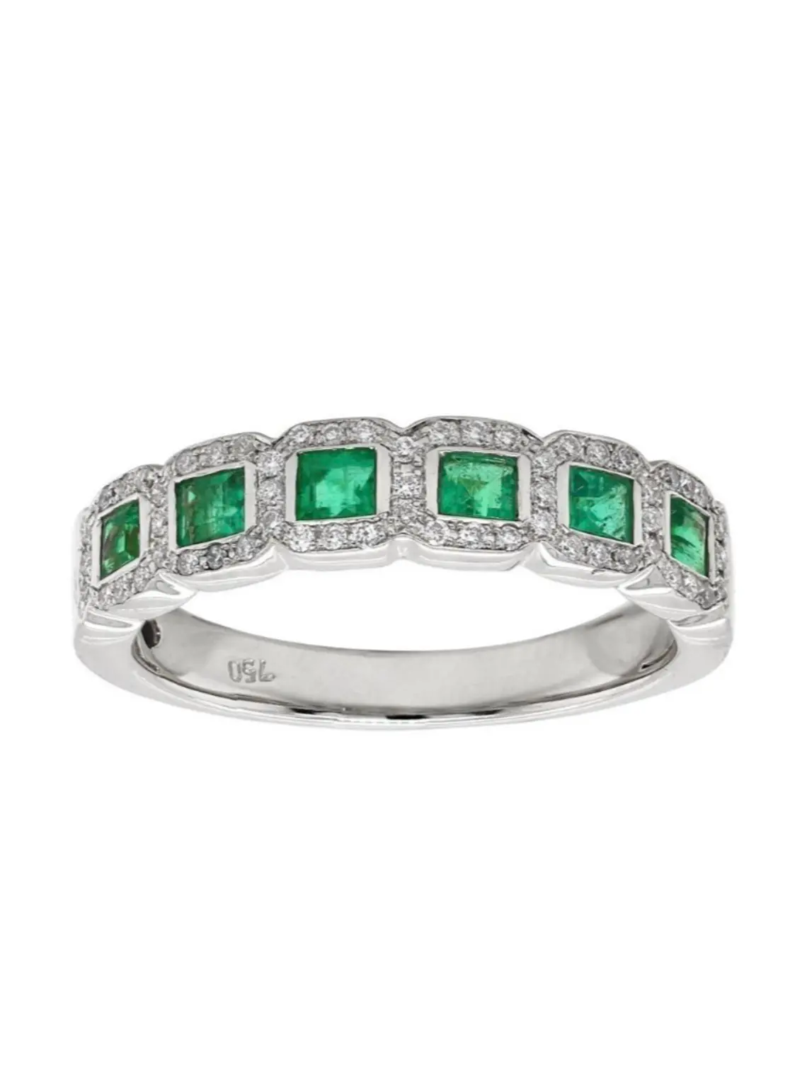 Anillo Cintillo Preciosas Esmeraldas y Diamantes en Oro Blanco 18K 3