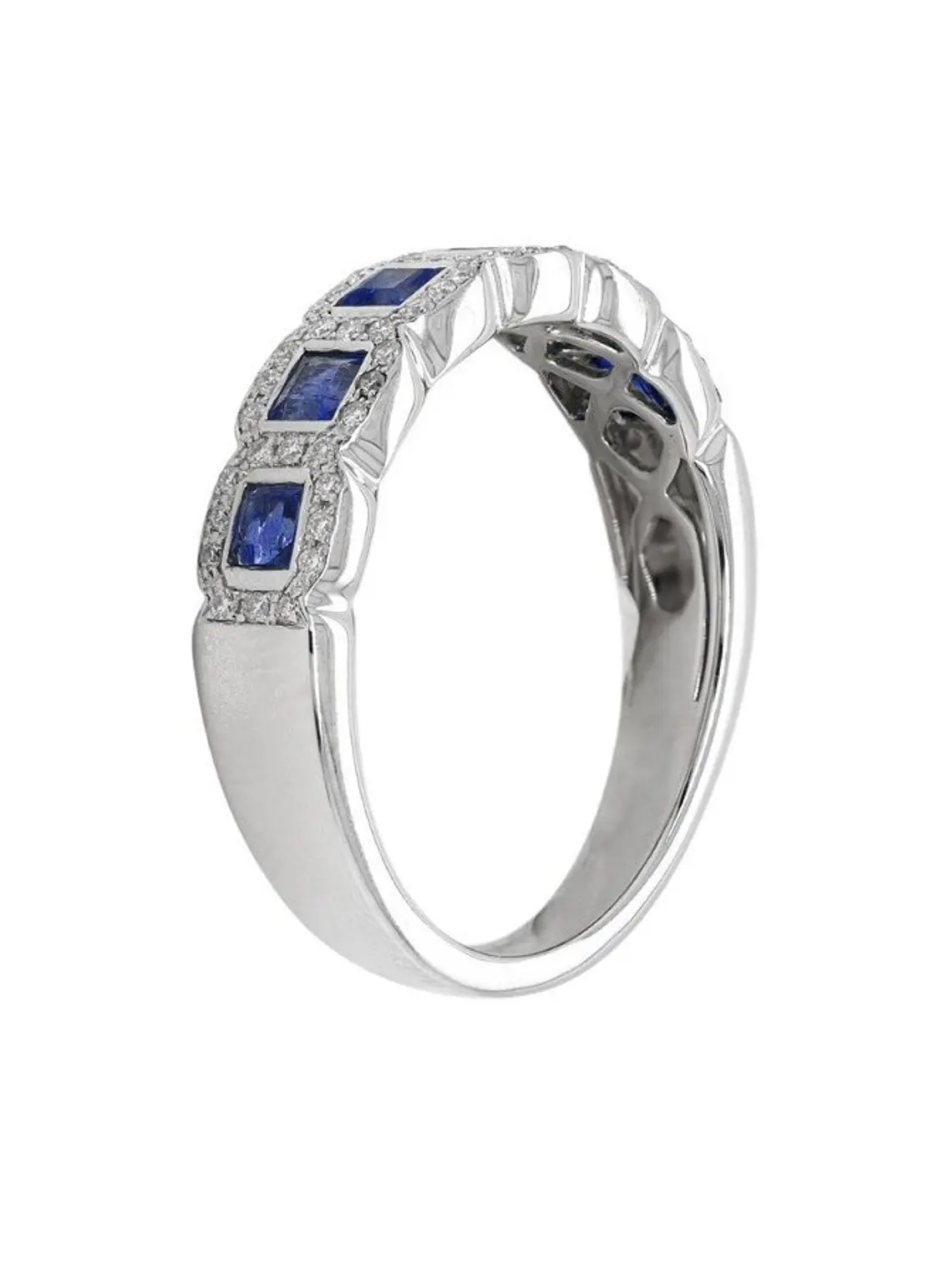 Anillo Cintillo Preciosas Zafiros y Diamantes en Oro Blanco 18K 2