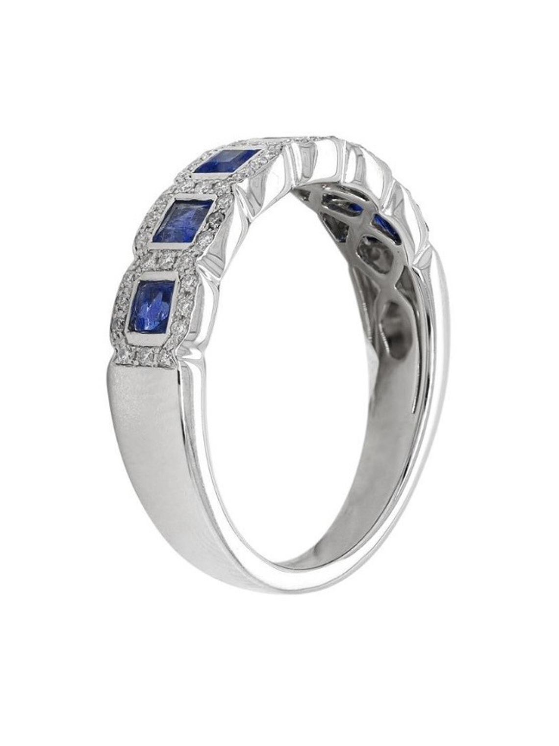 Anillo Cintillo Preciosas Zafiros y Diamantes en Oro Blanco 18K 2