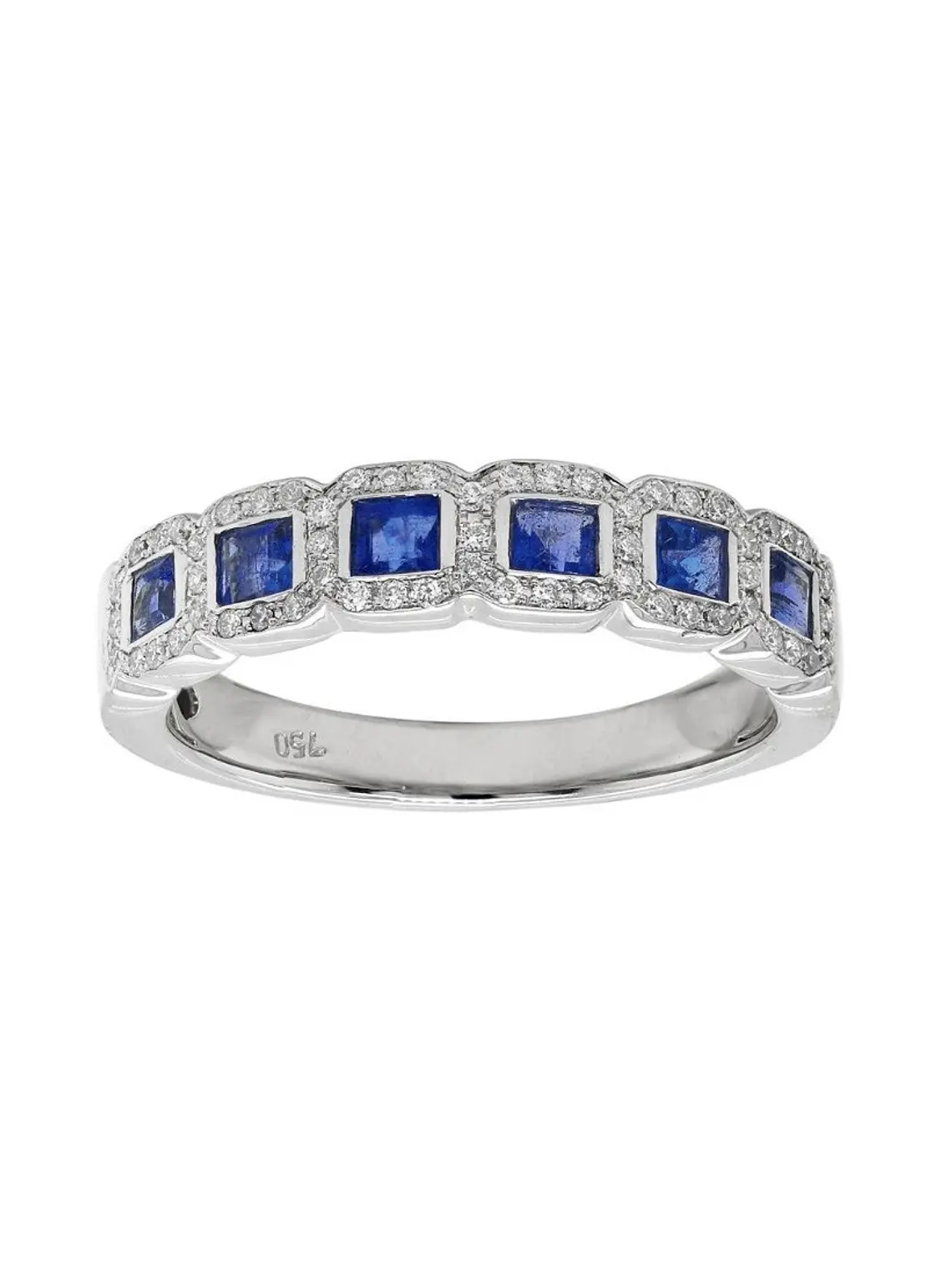 Anillo Cintillo Preciosas Zafiros y Diamantes en Oro Blanco 18K 1