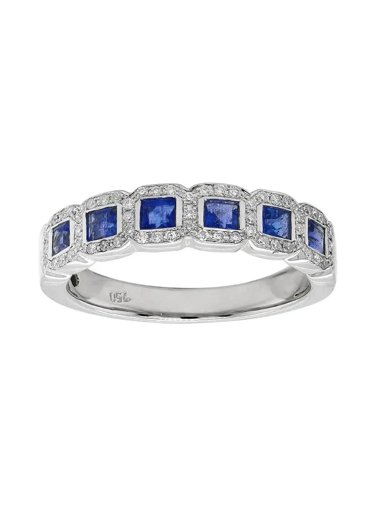 Anillo Cintillo Preciosas Zafiros y Diamantes en Oro Blanco 18K 1