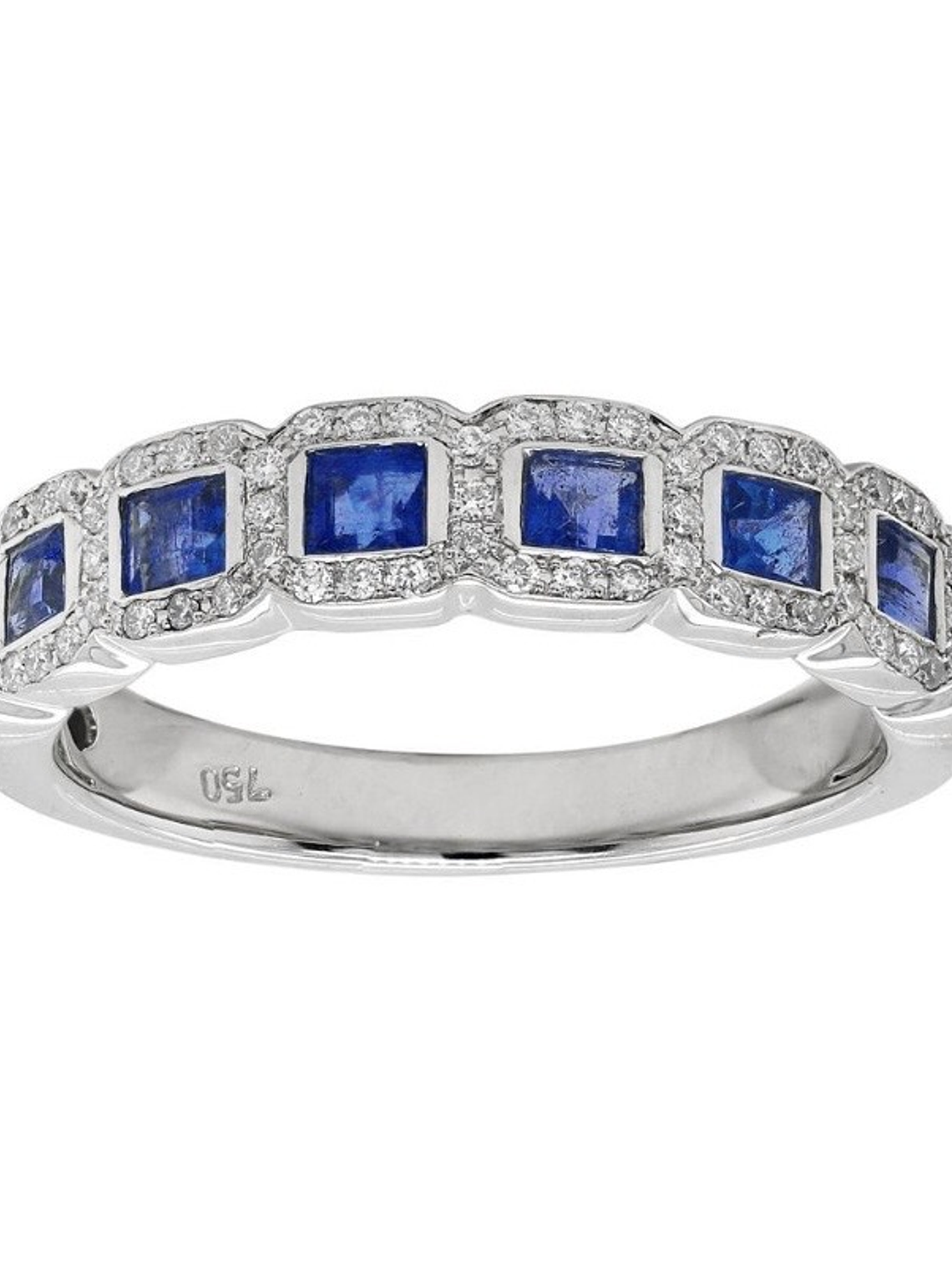 Anillo Cintillo Preciosas Zafiros y Diamantes en Oro Blanco 18K 1