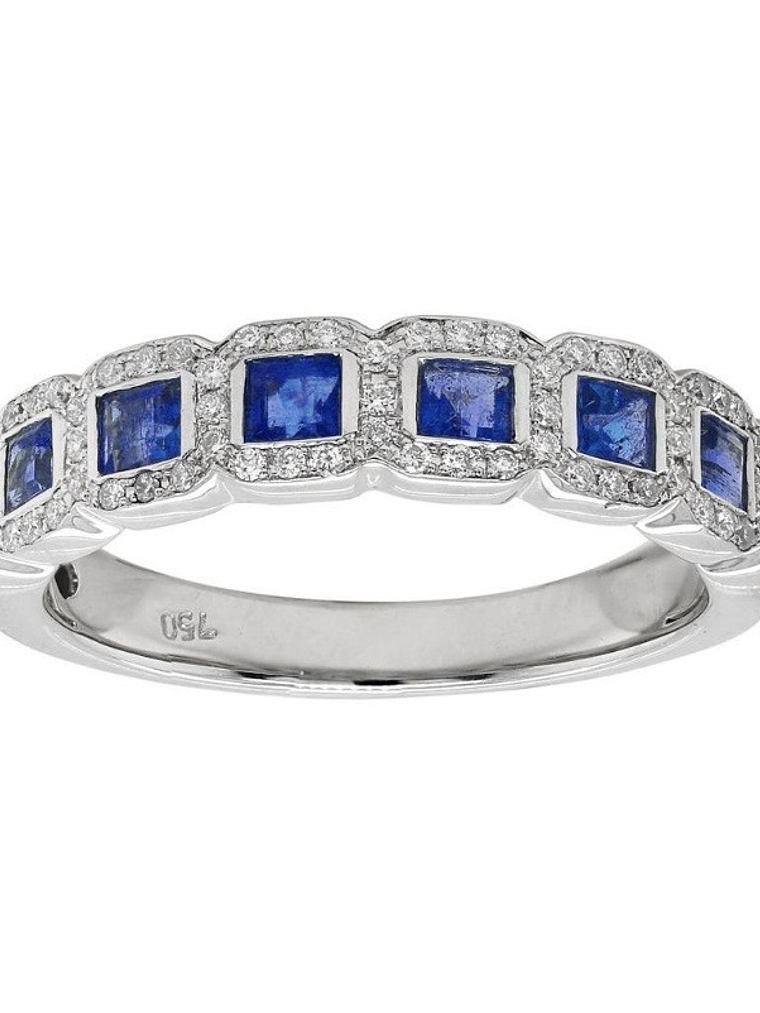 Anillo Cintillo Preciosas Zafiros y Diamantes en Oro Blanco 18K 1