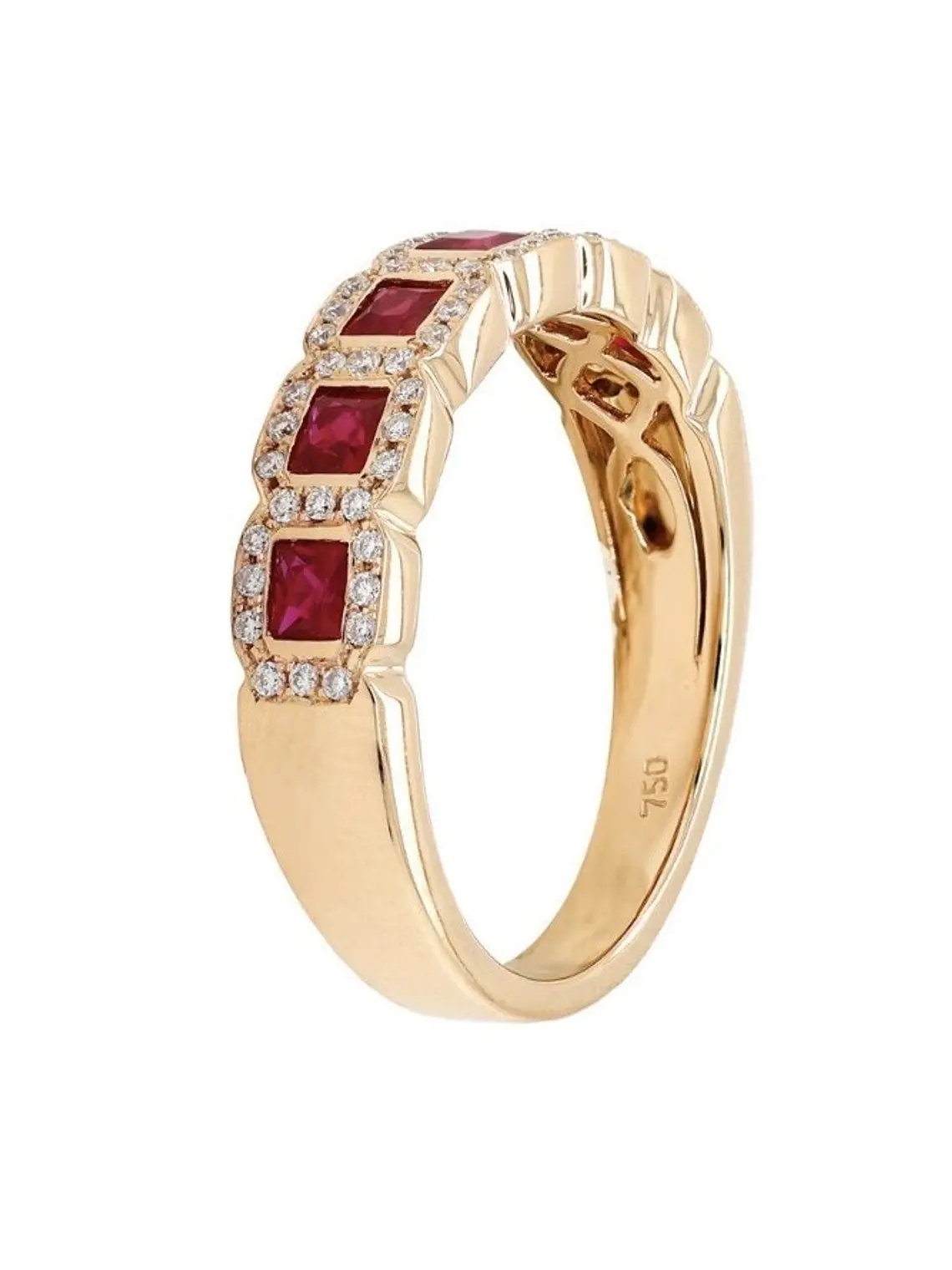 Anillo Cintillo Preciosos Rubíes y Diamantes en Oro Amarillo 18K 2