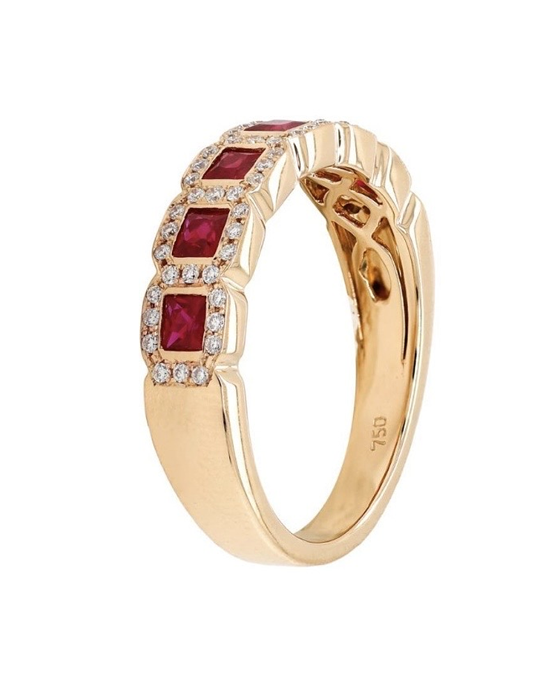 Anillo Cintillo Preciosos Rubíes y Diamantes en Oro Amarillo 18K