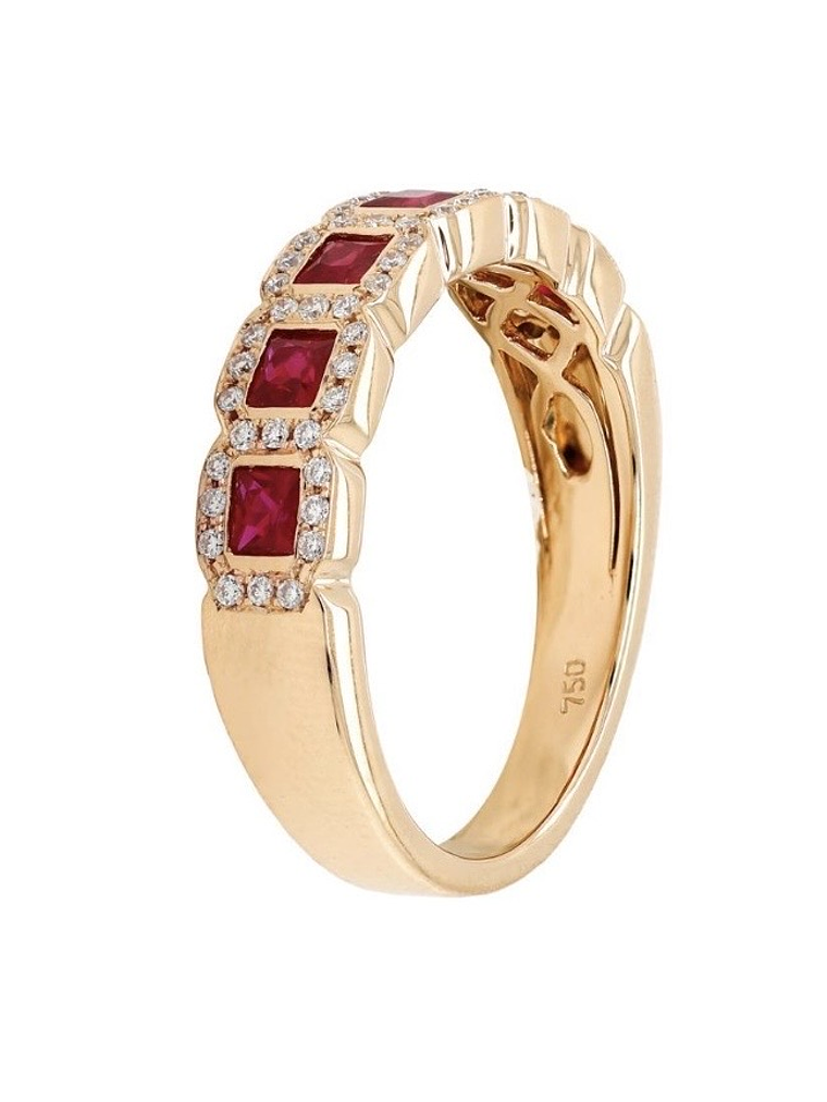 Anillo Cintillo Preciosos Rubíes y Diamantes en Oro Amarillo 18K 2