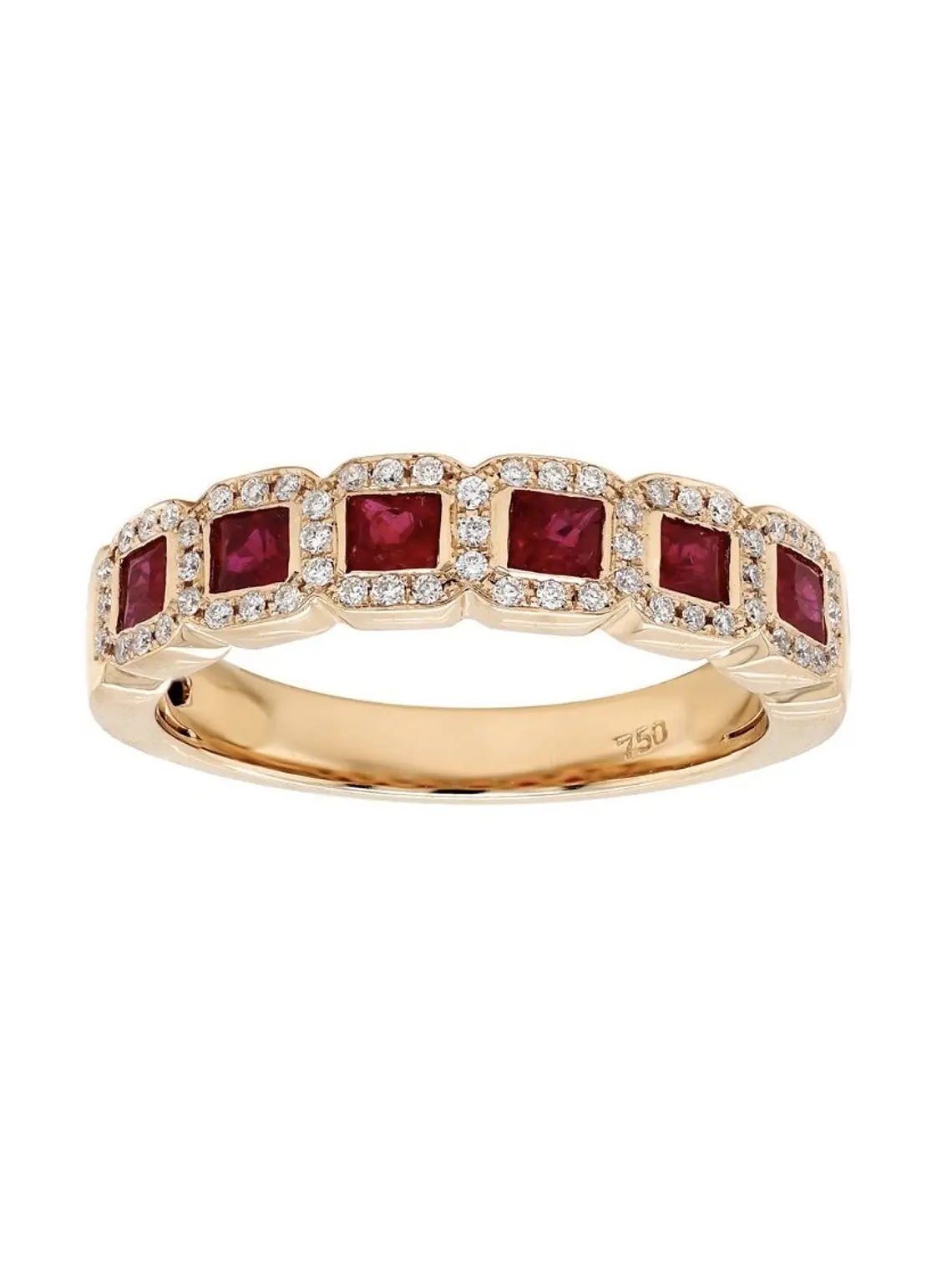 Anillo Cintillo Preciosos Rubíes y Diamantes en Oro Amarillo 18K 1