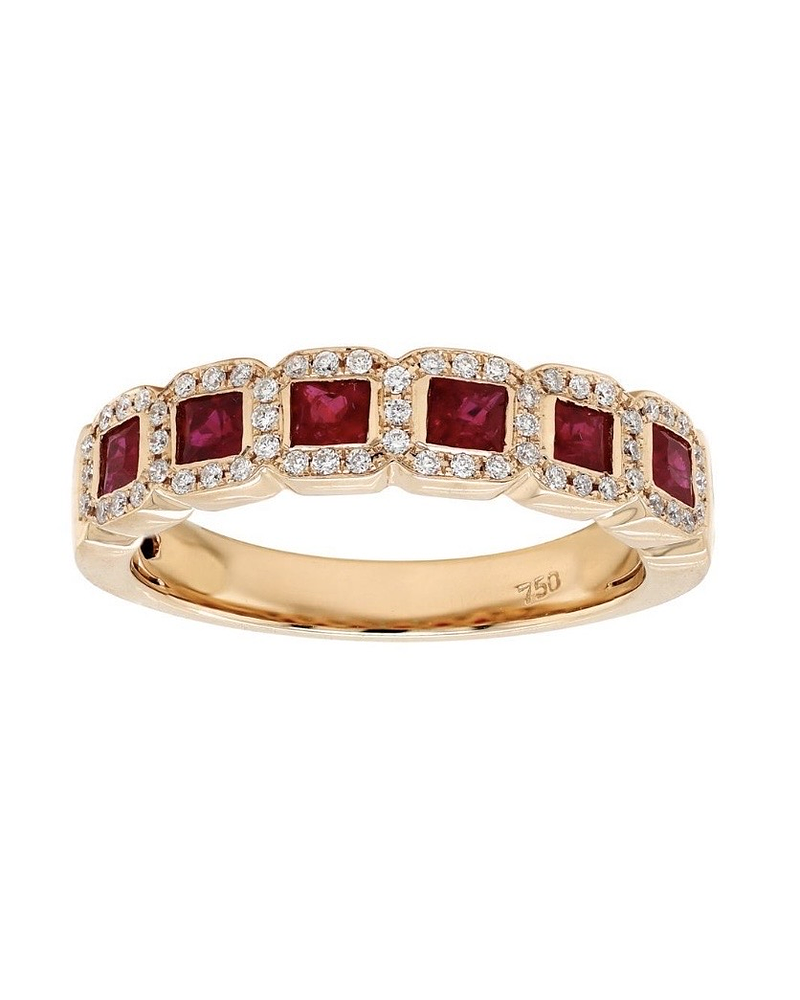 Anillo Cintillo Preciosos Rubíes y Diamantes en Oro Amarillo 18K