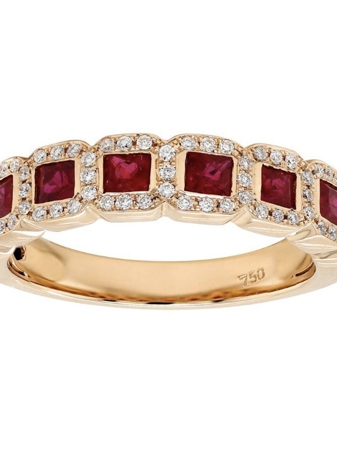 Anillo Cintillo Preciosos Rubíes y Diamantes en Oro Amarillo 18K 1