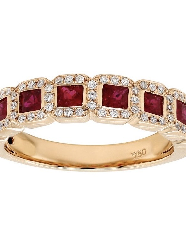 Anillo Cintillo Preciosos Rubíes y Diamantes en Oro Amarillo 18K 1