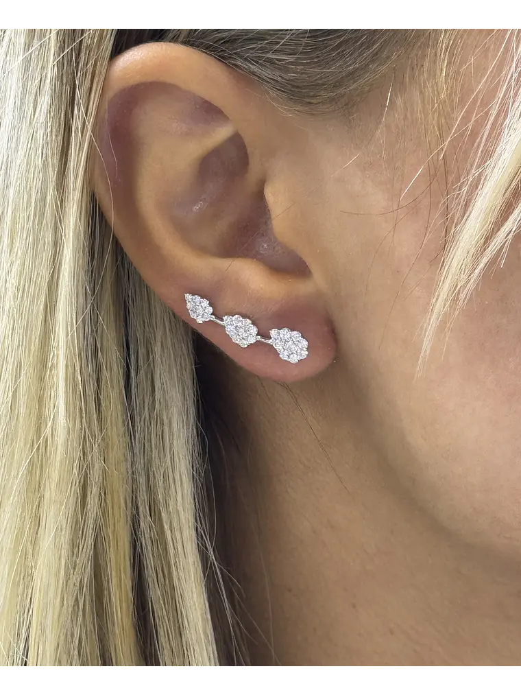 Aros Trepadores Triple Roseta Diamantes en Oro Blanco 18K 4