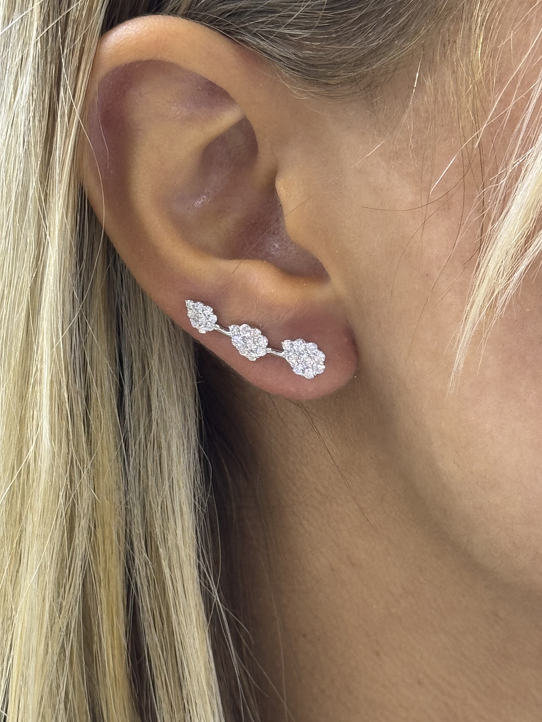 Aros Trepadores Triple Roseta Diamantes en Oro Blanco 18K 4