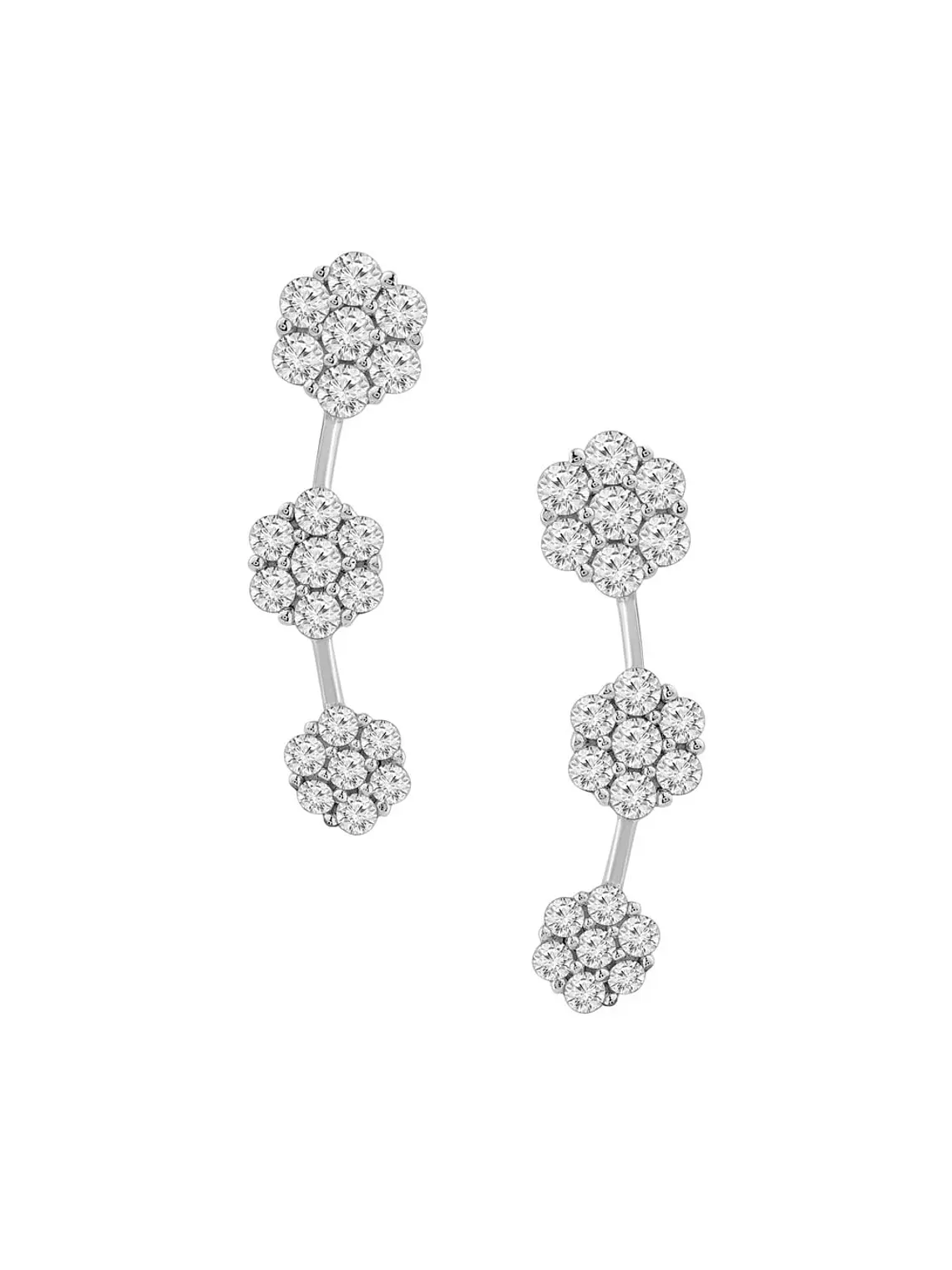 Aros Trepadores Triple Roseta Diamantes en Oro Blanco 18K 1
