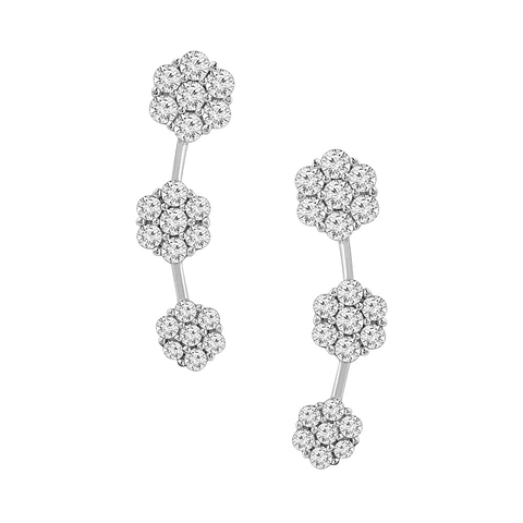 Aros Trepadores Triple Roseta Diamantes en Oro Blanco 18K