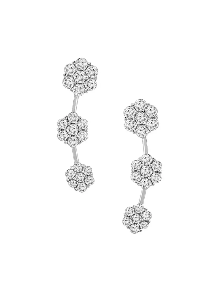Aros Trepadores Triple Roseta Diamantes en Oro Blanco 18K 1
