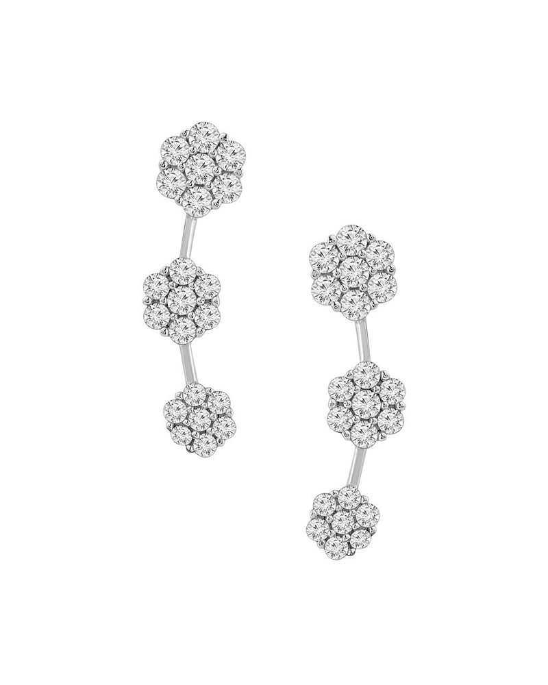 Aros Trepadores Triple Roseta Diamantes en Oro Blanco 18K