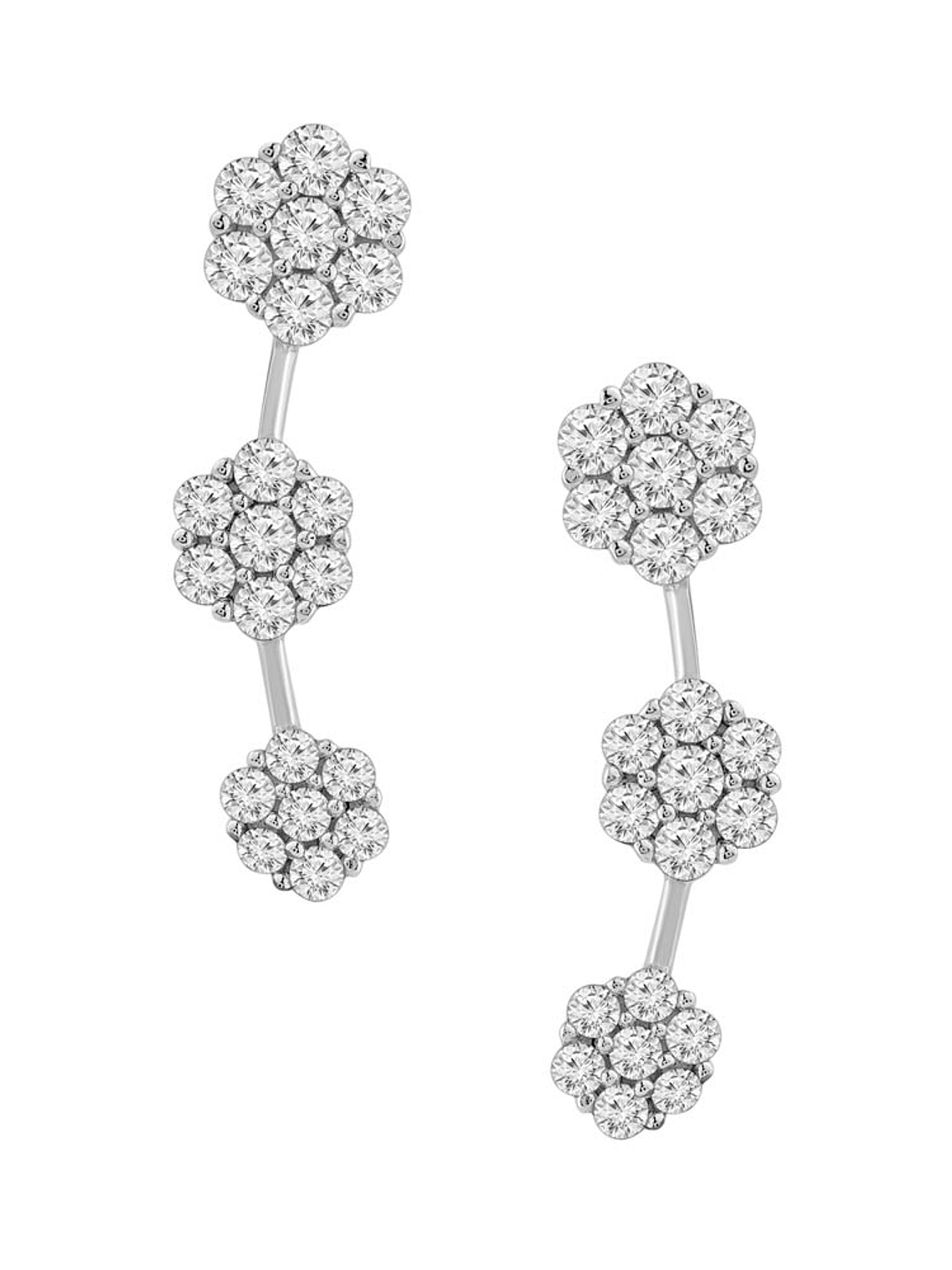 Aros Trepadores Triple Roseta Diamantes en Oro Blanco 18K 1