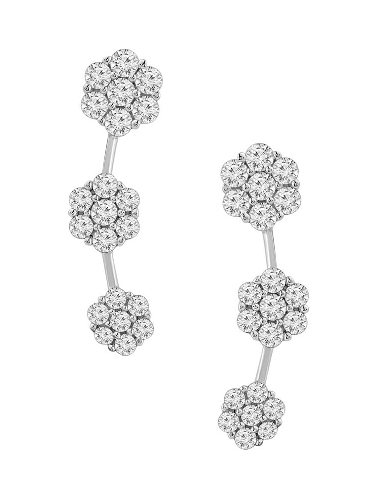 Aros Trepadores Triple Roseta Diamantes en Oro Blanco 18K 1