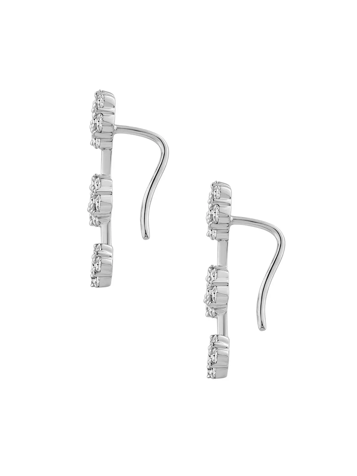 Aros Trepadores Triple Roseta Diamantes en Oro Blanco 18K 3
