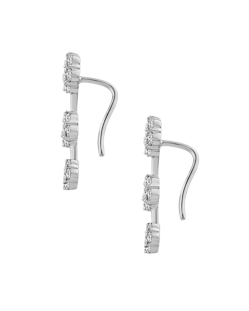 Aros Trepadores Triple Roseta Diamantes en Oro Blanco 18K