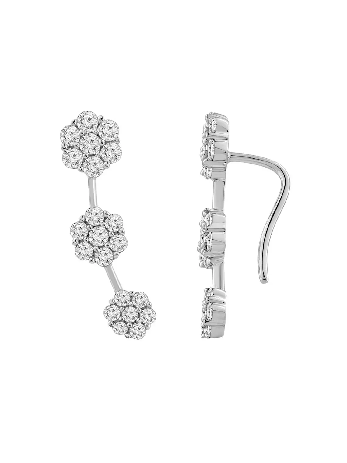 Aros Trepadores Triple Roseta Diamantes en Oro Blanco 18K 2