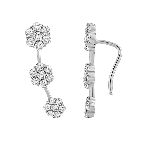 Aros Trepadores Triple Roseta Diamantes en Oro Blanco 18K
