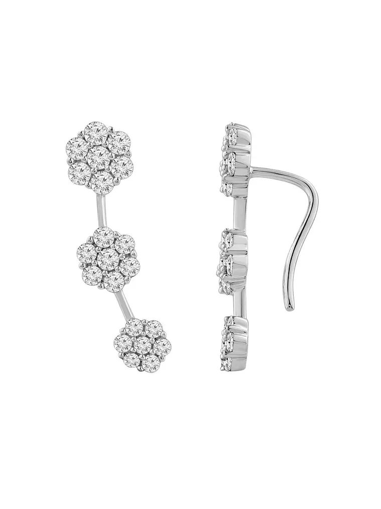 Aros Trepadores Triple Roseta Diamantes en Oro Blanco 18K 2
