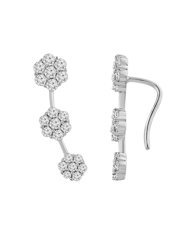 Aros Trepadores Triple Roseta Diamantes en Oro Blanco 18K