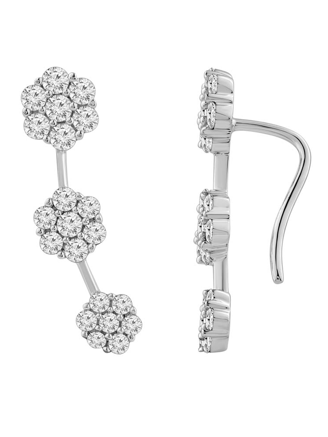 Aros Trepadores Triple Roseta Diamantes en Oro Blanco 18K 2