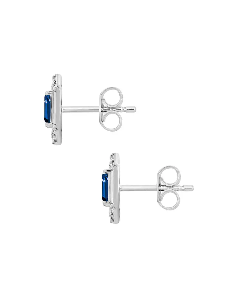 Aros Colgantes  Zafiros Azules y Diamantes en Oro Blanco 18K 3